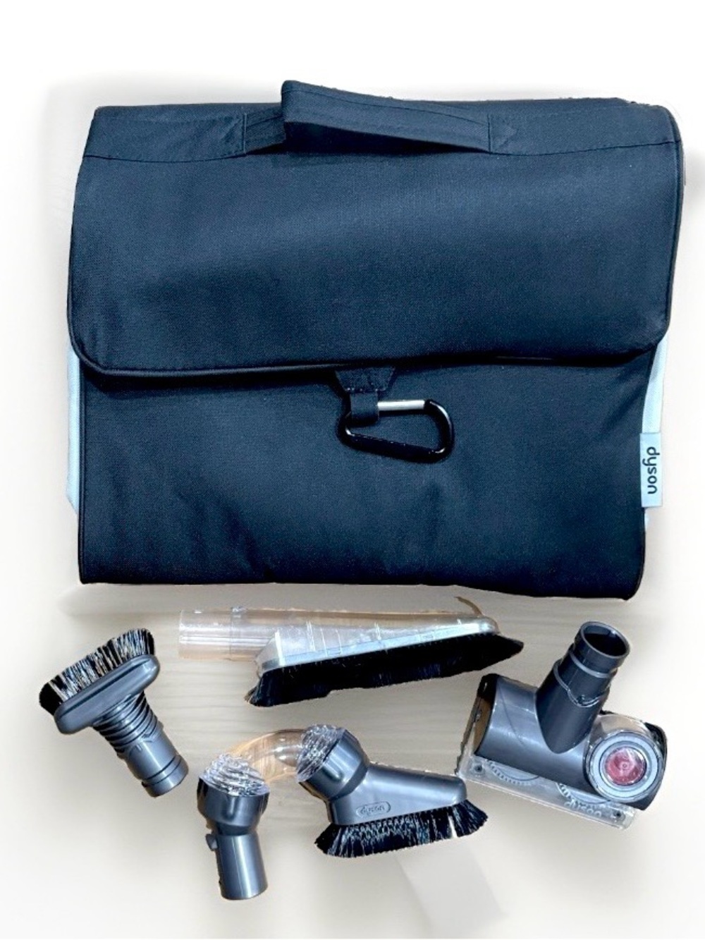 OEM Dyson Vacuum Hanging Tool Storage Bag & 4 Attachments Tangle Turbine Stiff
